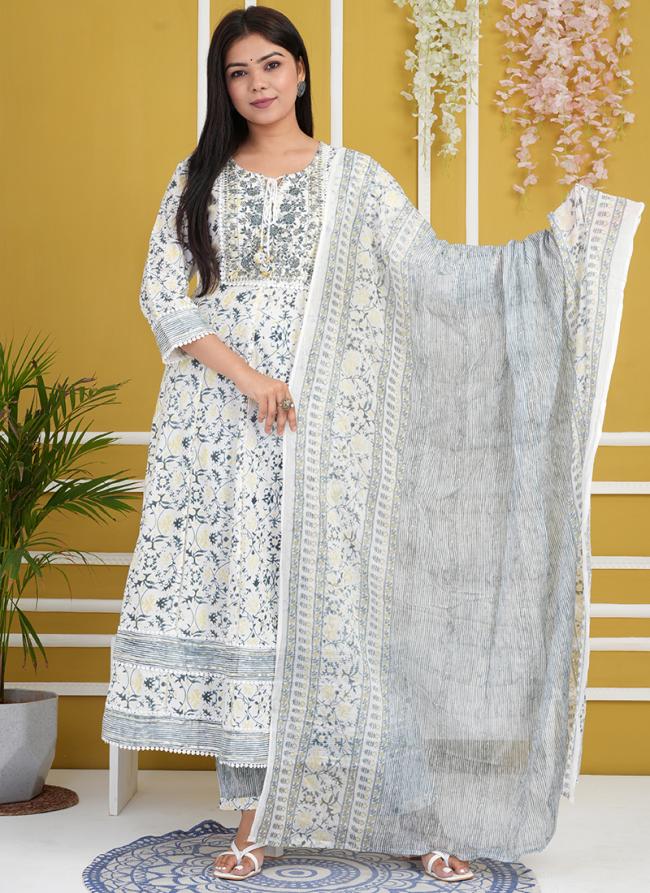 Rayon Cotton White Daily Wear Printed Readymade Plus Size Suit